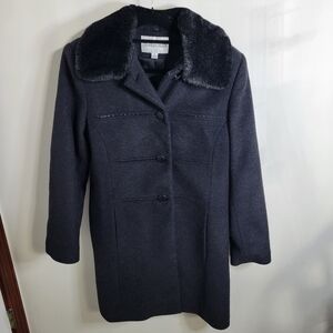 Charles Klein Women's 100% Wool Coat w/ Detachable Fur Collar, Size 12